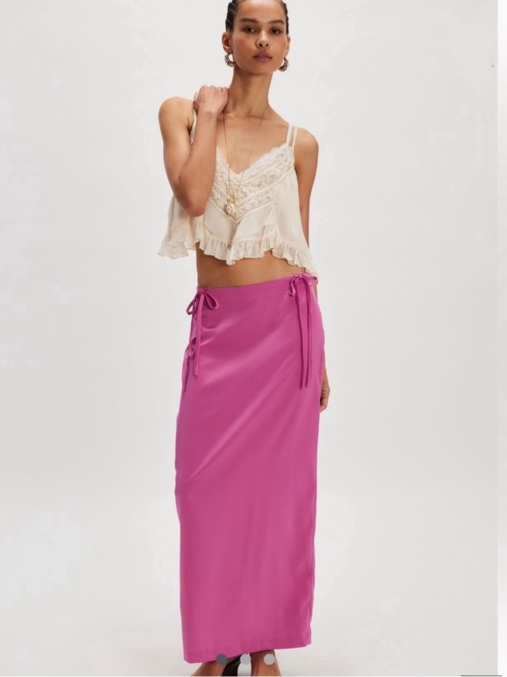 Free People Rosetto Column Maxi Skirt in Bright Pink